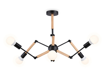 Подвесной светильник в стиле лофт TR80488/6 BK/LW черный/светлое дерево E27/6 max 60W D930*510