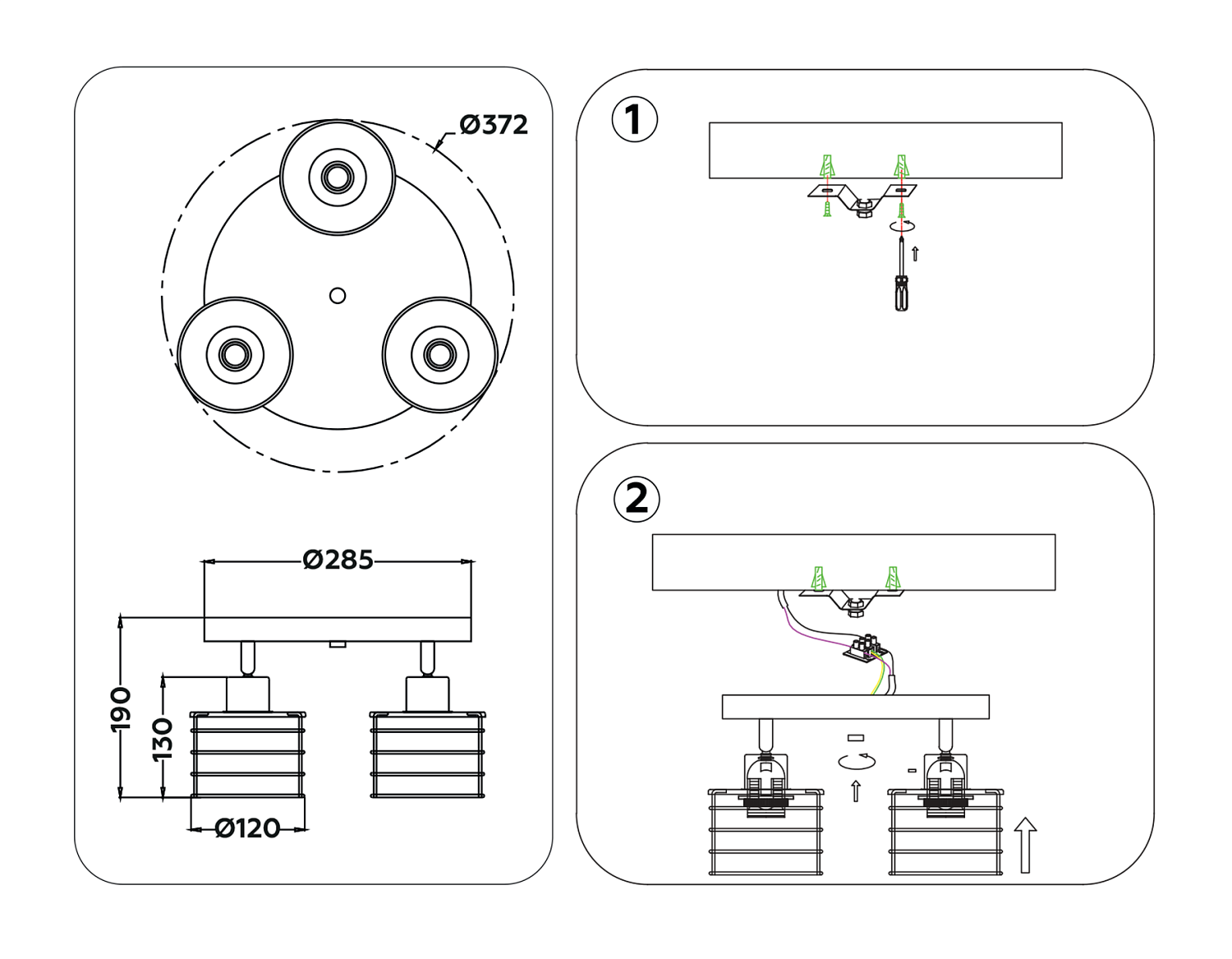 Настенно-потолочный спот в стиле лофт TR8092/3 BK/CH черный/хром E27*3 max 40W D372*190