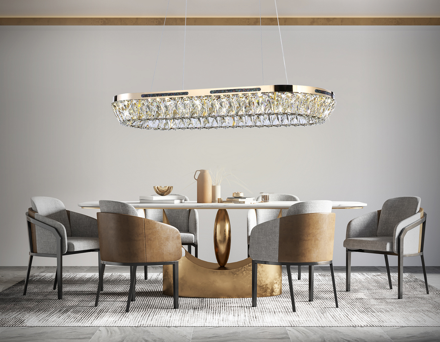 Подвесная светодиодная люстра с хрусталем TR5025 FGD/CL золото/прозрачный 3000K/4200K/6400K 61W 800*300*440 (Без ПДУ)