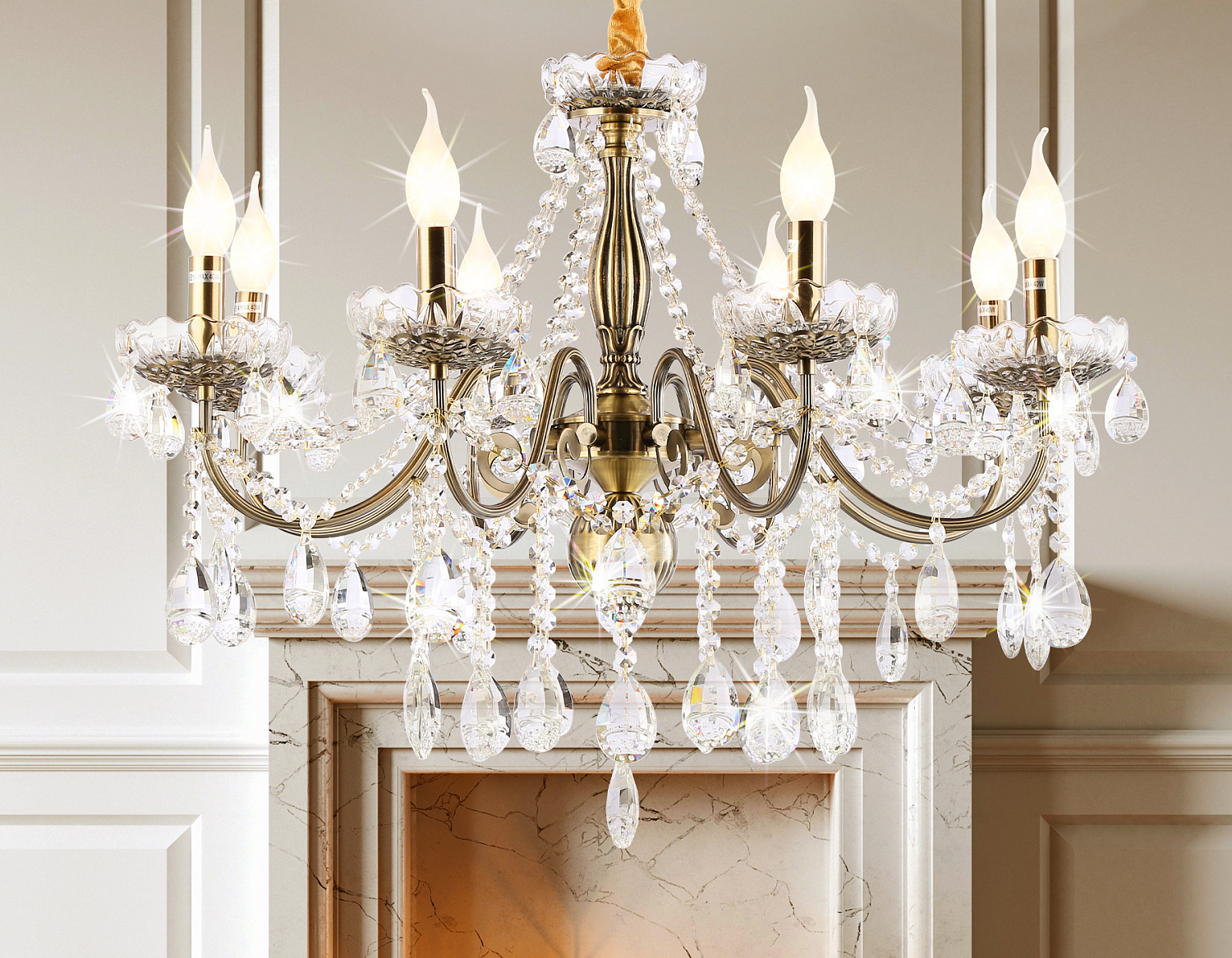 Подвесная классическая люстра с хрусталем TR4950/8 SB/CL бронза/прозрачный E14/8 max 40W D620*585