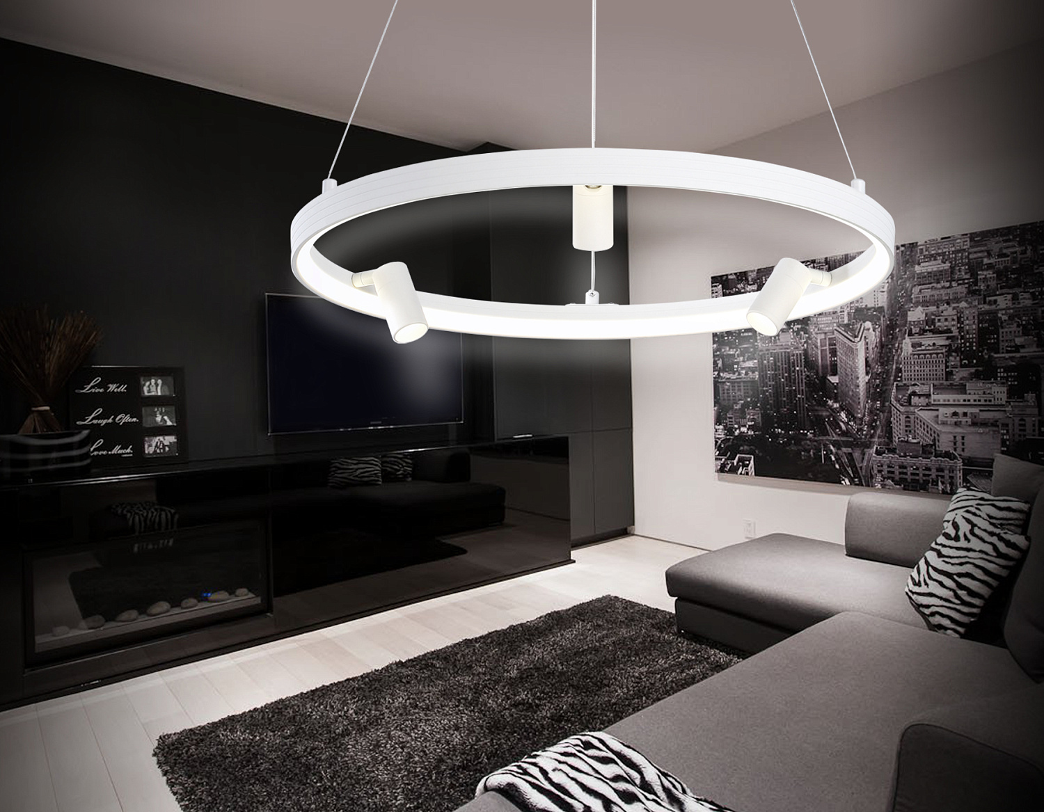 Подвесной светодиодный светильник с пультом FL5281/1+3 WH белый 50W 3000K/4200K/6400K+4200K D500*1200 (ПДУ ИК)