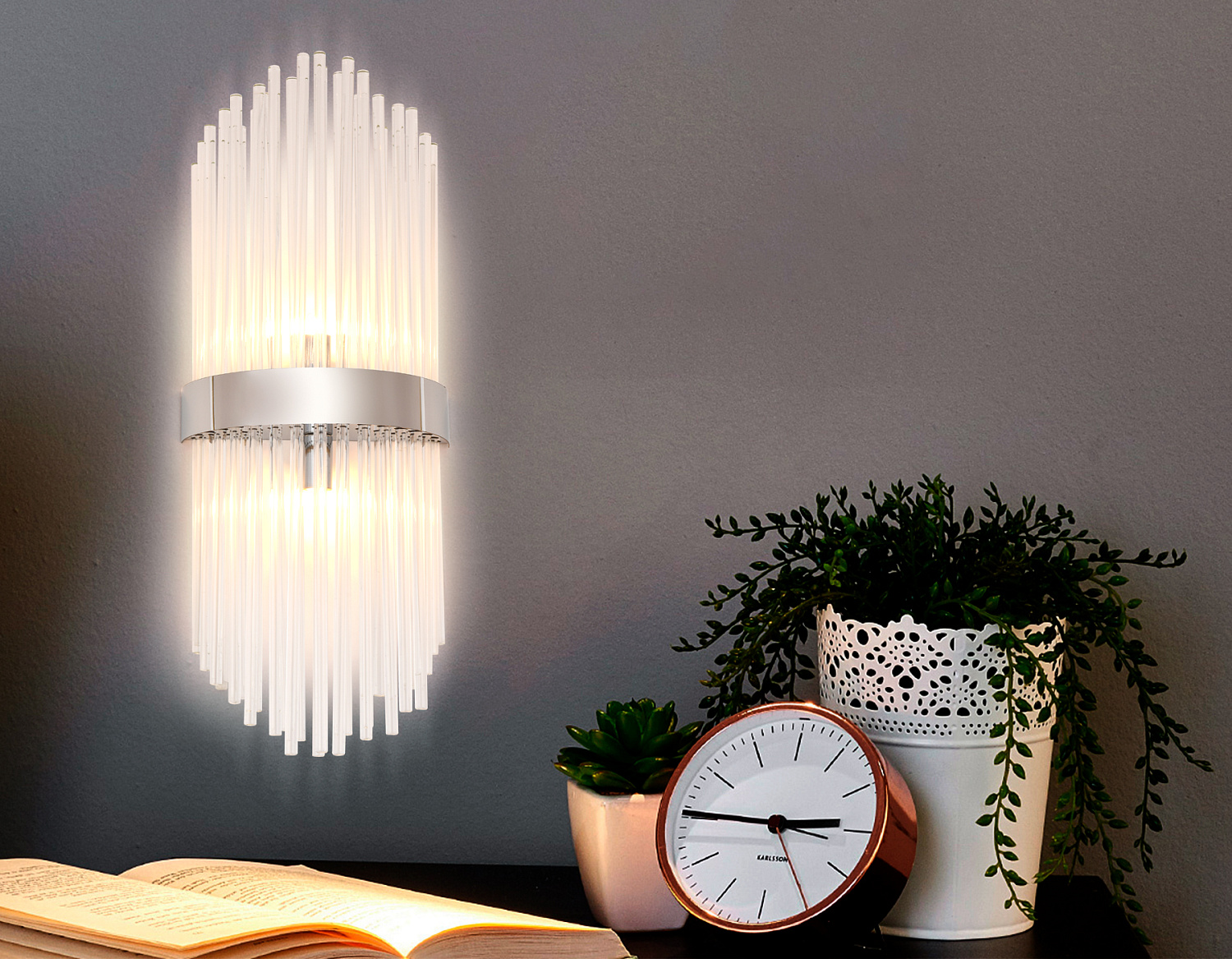 Настенный светильник с хрусталем TR5371/2 CH/CL хром/прозрачный G9/2 max 40W 500*200*100