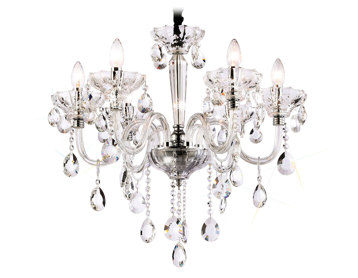 Подвесная классическая люстра с хрусталем TR4900/6 CH/CL хром/прозрачный E14/6 max 40W D663*598