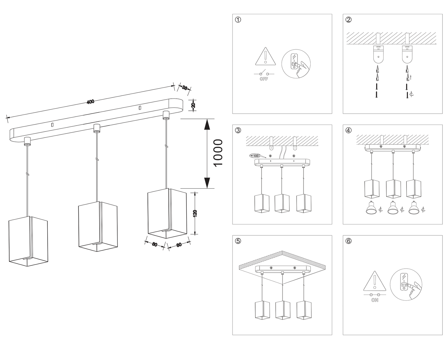 Светильник подвесной со сменной лампой G9 TN5141/3 BK черный E27/3 max 40W 400*80*1150