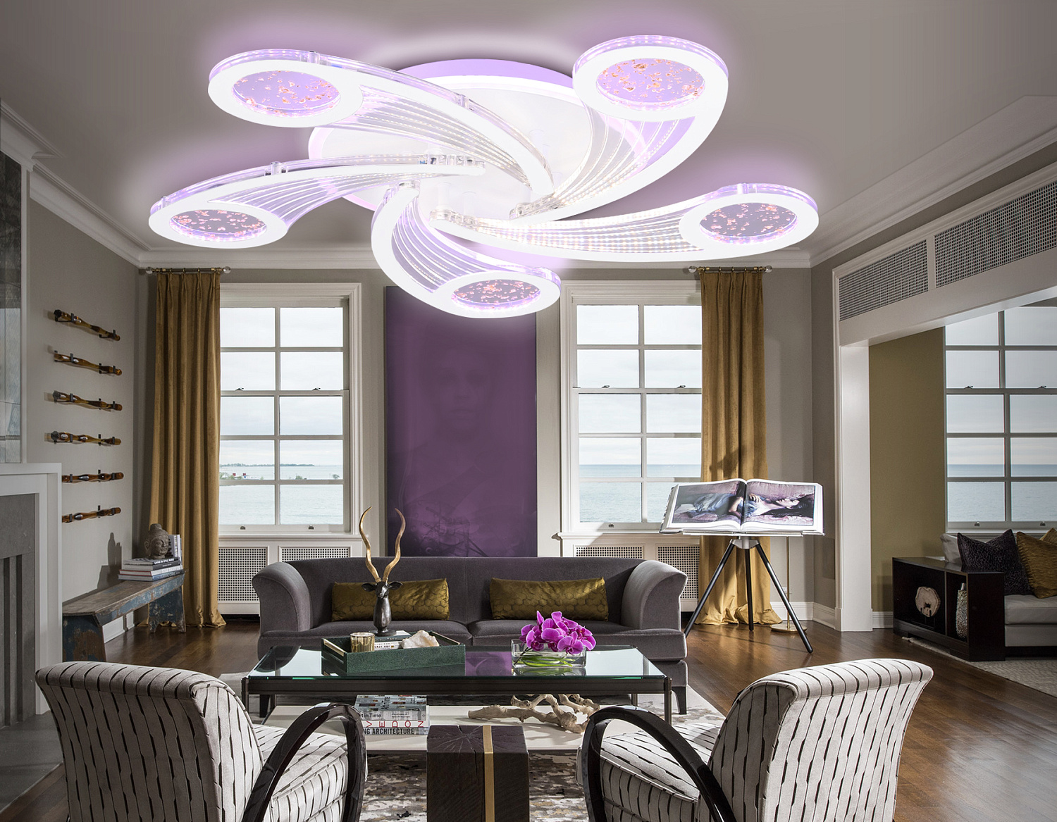 Потолочный светодиодный светильник с пультом FA4476/5 WH белый 98W 3000K+BL/4200K+PU/3000K+6400K D620*75 (ПДУ ИК)