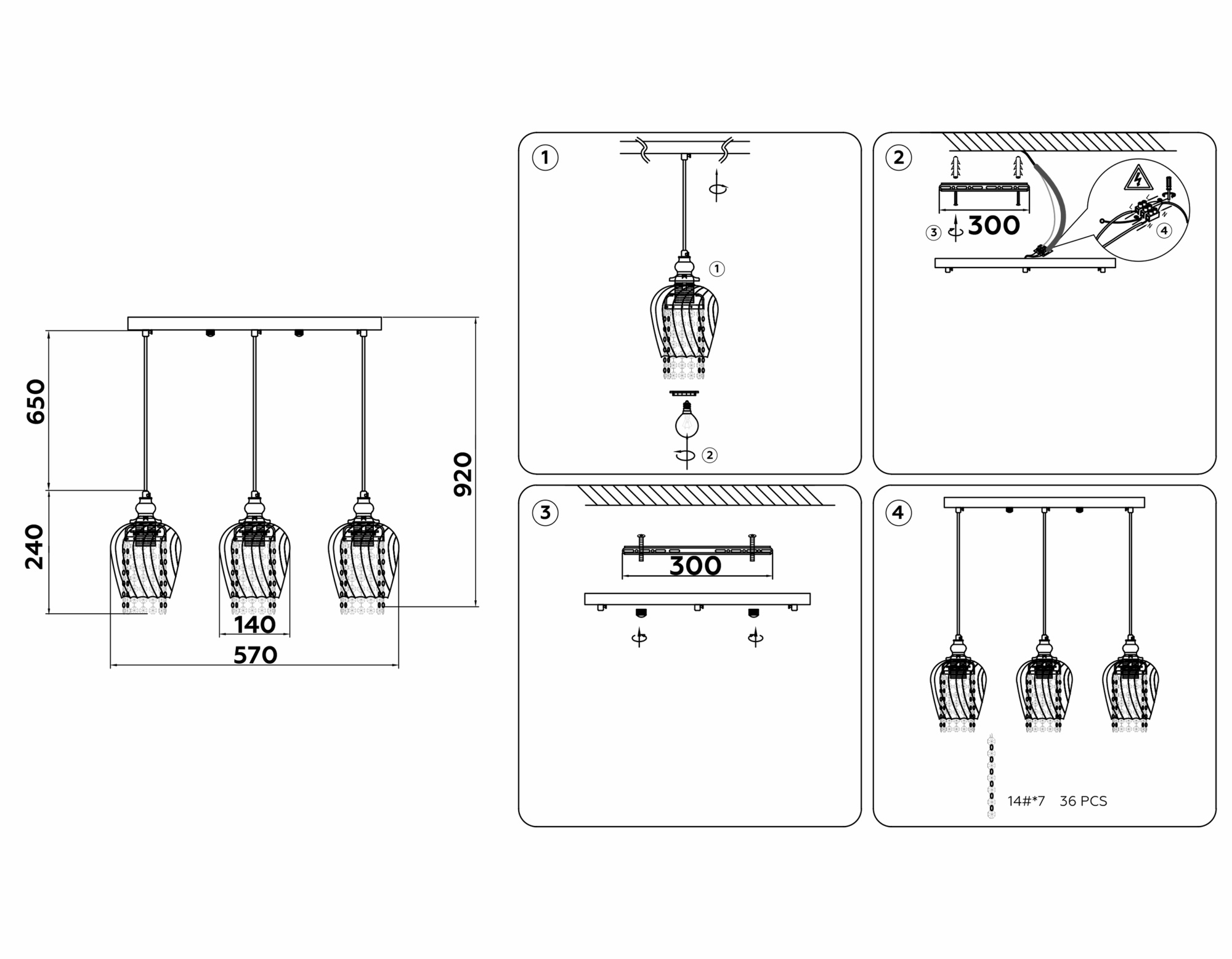 Подвесной светильник со сменной лампой TR3613/3 CH/SM хром/дымчатый E27/3 max 40W 570*140*920