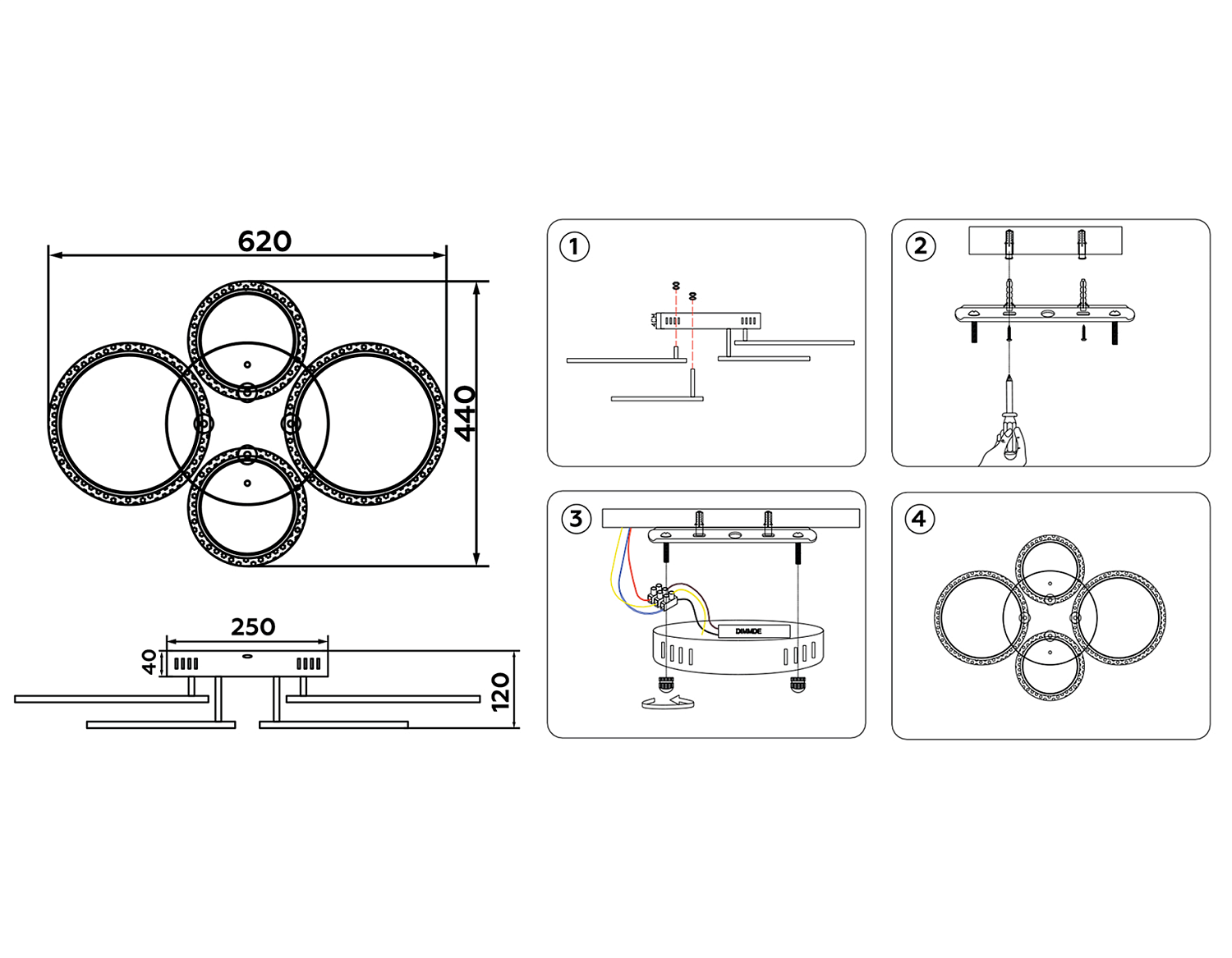 Потолочный светодиодный светильник с пультом FA412/4 CH хром 60W 620*440*120 (ПДУ РАДИО 2.4)