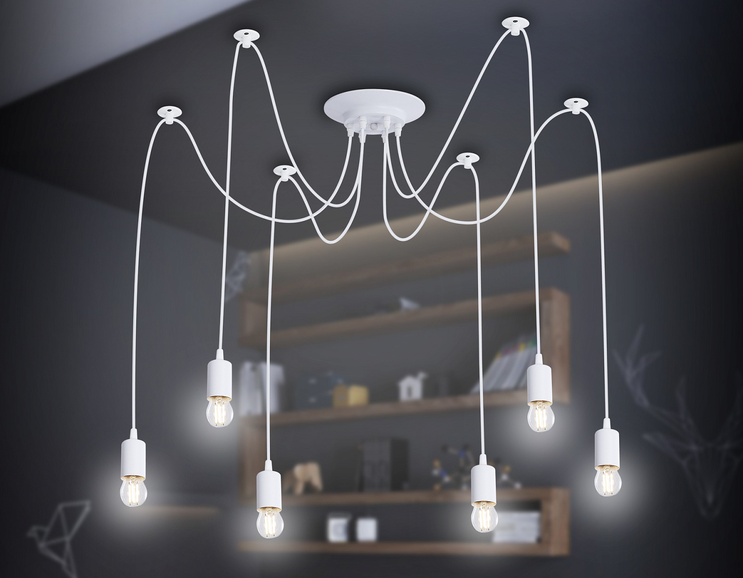 Подвесная люстра в стиле лофт TR8177/6 WH белый E27*6 max 40W D630*910