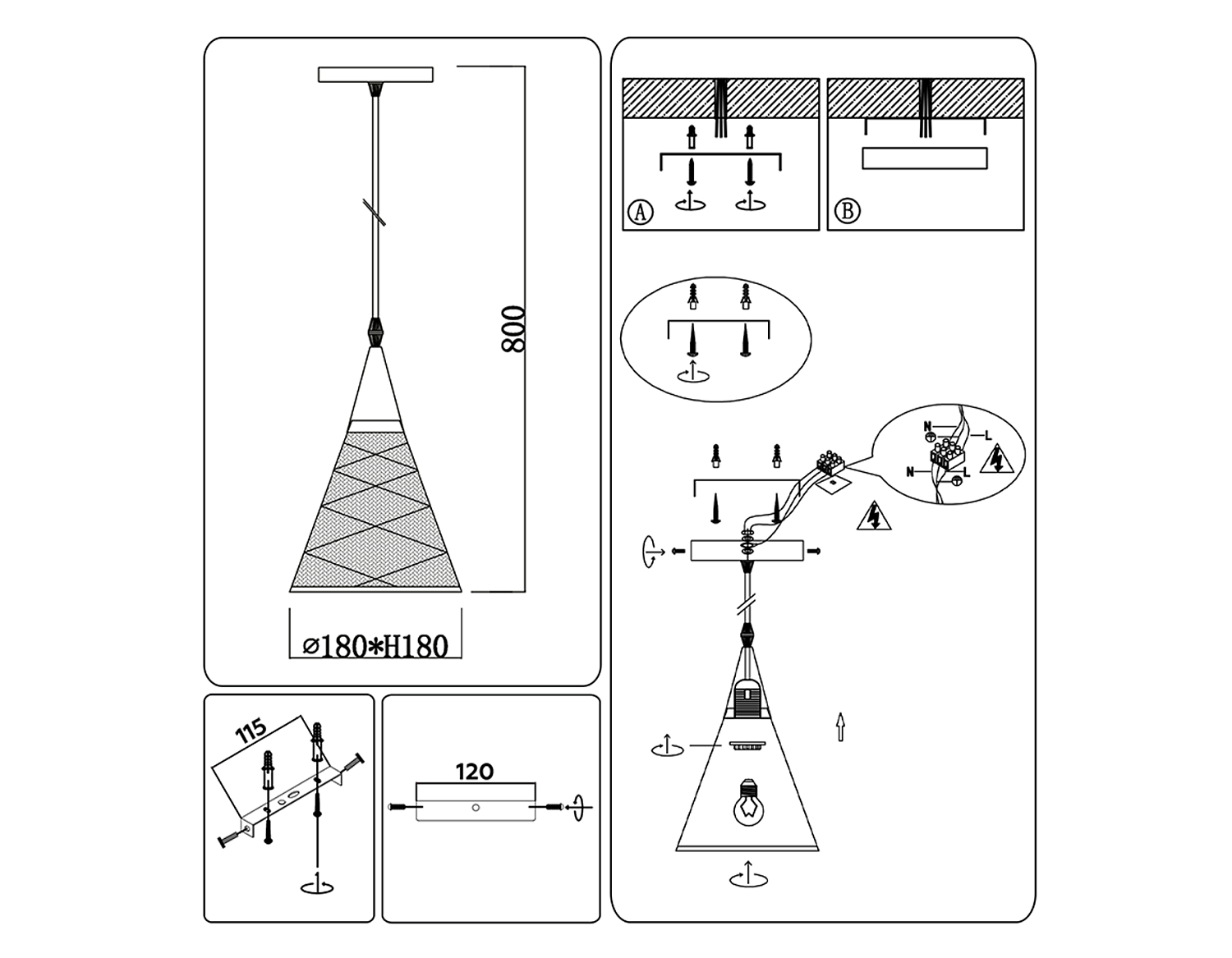 Подвесной светильник TR8429 WH/FGD белый/золото E27 max 40W D180*800